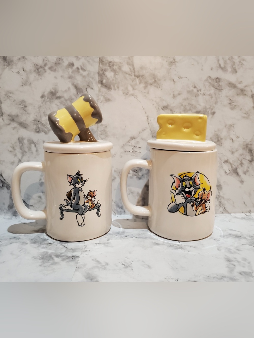 Rae Dunn Tom and Jerry Mug Double Sided with Hammer And Cheese Topper